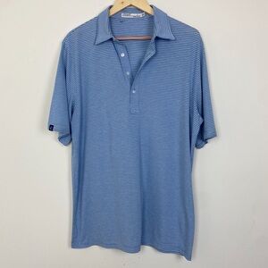 Criquet Polo Shirt Mens Size Large White/ Blue Striped Golf EUC Pocket 4 Button